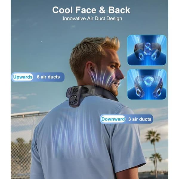 Bladeless halsventilator - Stilrent design - 3 hastigheder - Køleplade - Genopladelig - 5200 mAh