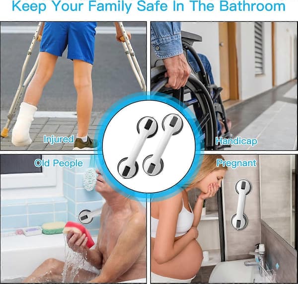 Suction Cup Handle for Bathroom, 2 Pcs 30cm Grab Bars for Disabled, Portable Support Handles, Safety Shower Handle