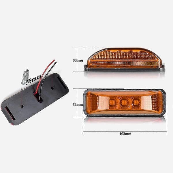 3,9 tommer 3 LED lastbil trailer lys Forreste bageste LED sidemarkeringslys Afstandsindikator monteringsreflektorer (2 gule+2 røde)