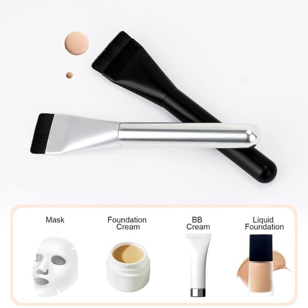 Flad Foundationbørste, Koreansk Makeupbørste Spatel Ansigtsbørste til Flydende Foundation, Premium Ansigtsmakeupbørste til Blanding af Creme (Sølv)