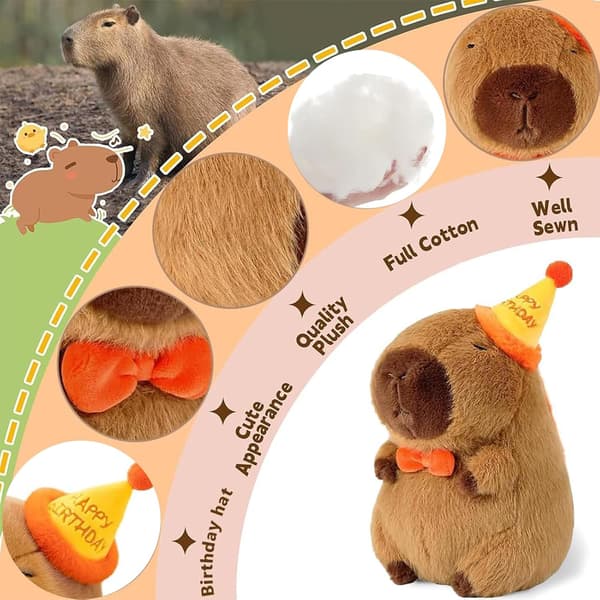 Fødselsdagshat Capybara Plyslegetøj, 25 cm Sød Blød Capybara Dukke