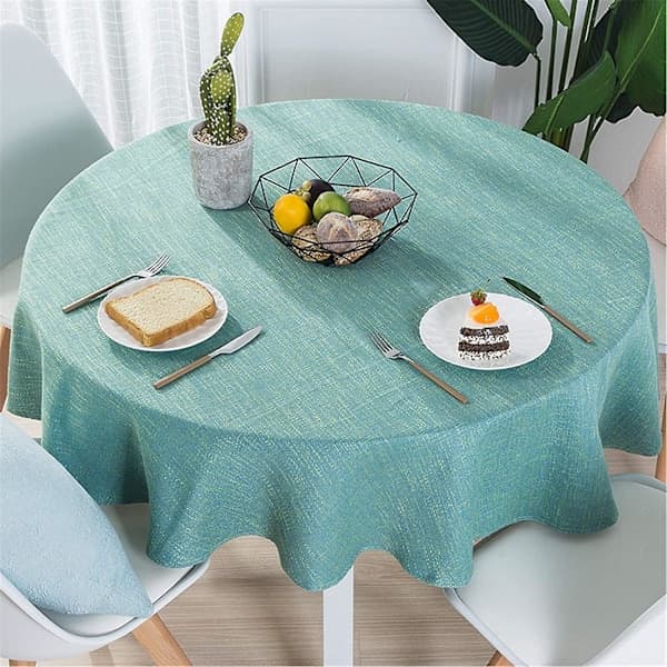 Cotton Linen Tablecloth Solid Round Tablecloth Simple Style for Kitchen Dining Room (Green, Round - 70 inch)