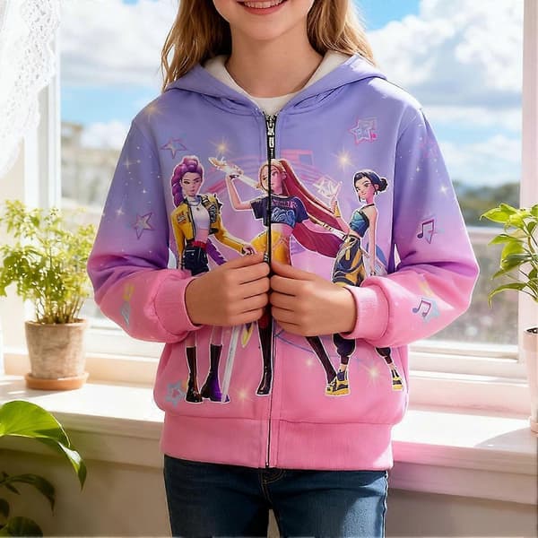 Ungdomsjacka med hel dragkedja, barnmodekläder för skolan Pink 110cm