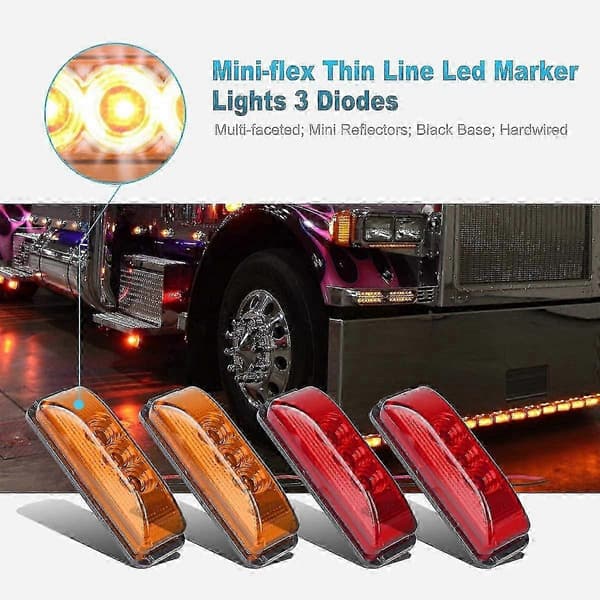 3,9 tommer 3 LED lastbil trailer lys Forreste bageste LED sidemarkeringslys Afstandsindikator monteringsreflektorer (2 gule+2 røde)