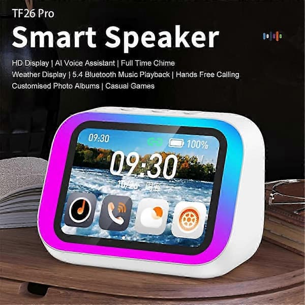 Högkvalitativ T-Intelligent Bluetooth-klockradio med stor skärm, vit