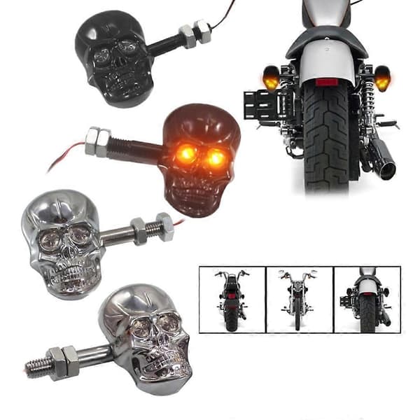 Universelle LED-blinklys med kranium-design til motorcykel Silver
