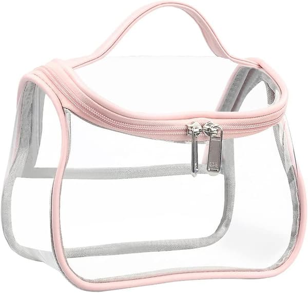 Slitstark klar sminkväska, vattentät transparent necessär (rosa)