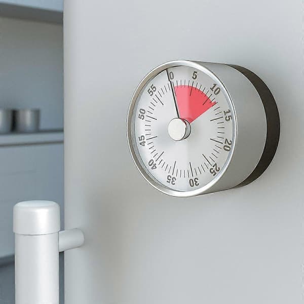 Basics mekanisk og magnetisk tidtaker. Maksimalt 60 minutter. Alarm når tiden er ute