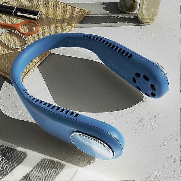 F60 Bærbar USB Halsventilator Bladløs Mini Køleventilator til Sommer Personlig Køler Blue
