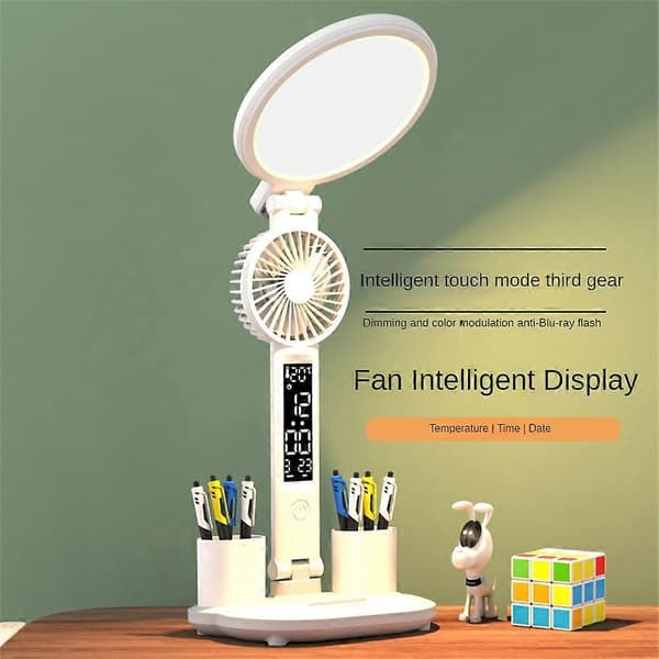 Ny bordlampe skrivebordslampe studielæselampe med ventilator LED-ur øjenbeskyttelse~ Charging model 3200 capacity Regular style