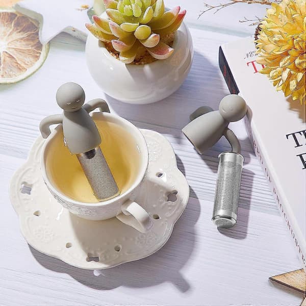 2-pack te-infuser för löste, söt tesil med extra finmaskigt nät i rostfritt stål (Grå)