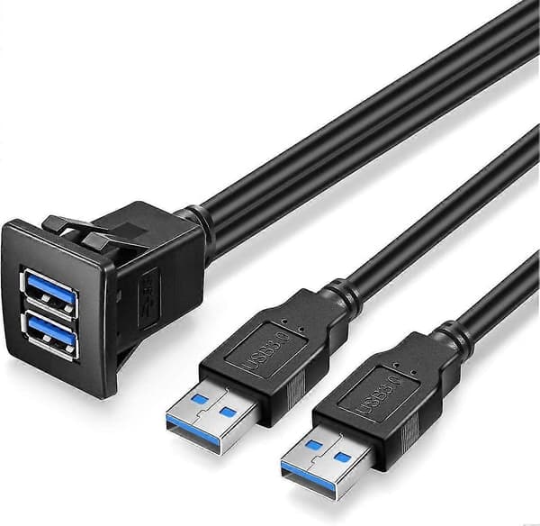 Dubbel USB3.0 Fyrkantig Infälld Montering - 1m 3ft USB 3.0 Förlängningsfäste, Instrumentpanelsfäste