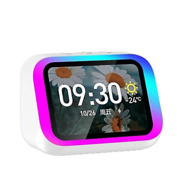 Högkvalitativ T-Intelligent Bluetooth-klockradio med stor skärm, vit