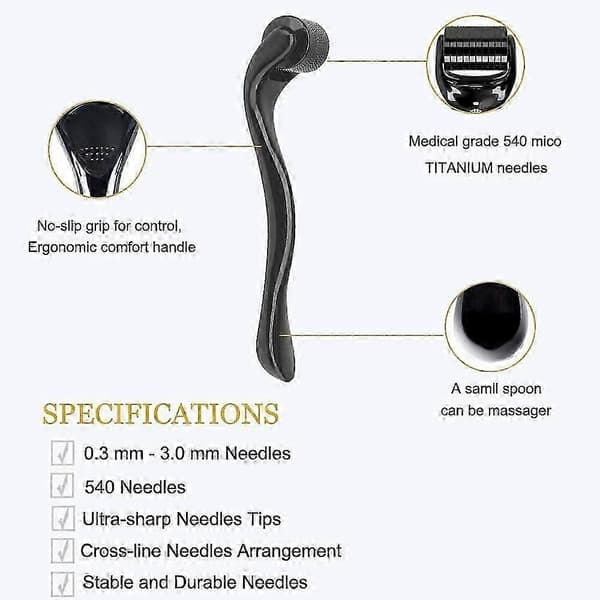 Derma Roller 3.0mm, 540 Titanium Microneedle Roller til Ansigt Rynker Hårtab Strækmærker Hårvækst Micro Needles Professionel Micronee black 3.0 mm