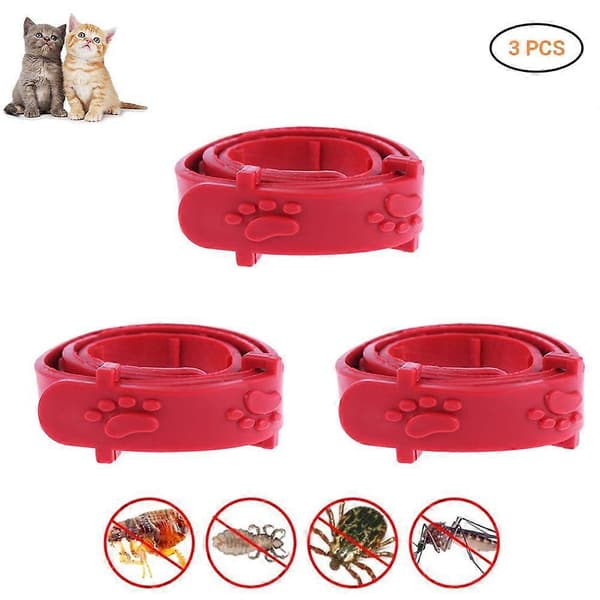 3-pack justerbara lopp- och fästinghalsband för katter, röda