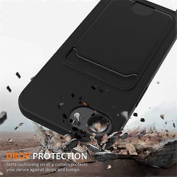 For iPhone 16e Deksel Flytende Silikon Kortholder Bakside Telefonbeskyttelse med Snor Black