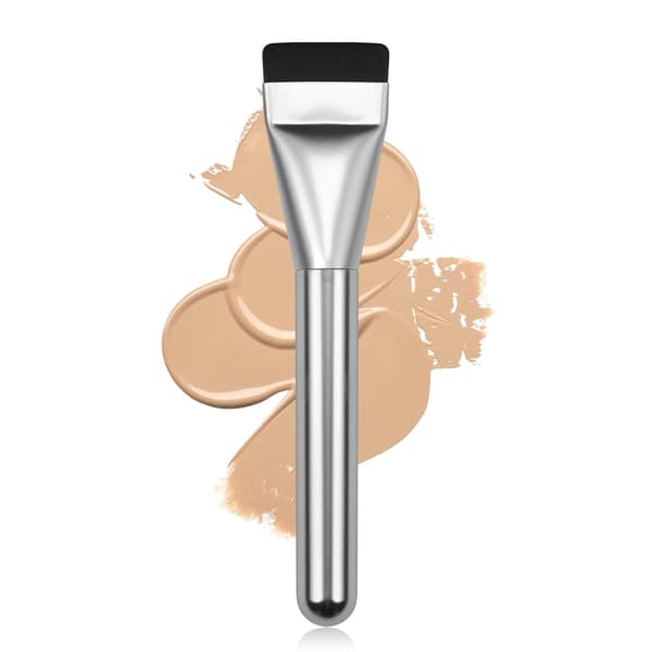 Flad Foundationbørste, Koreansk Makeupbørste Spatel Ansigtsbørste til Flydende Foundation, Premium Ansigtsmakeupbørste til Blanding af Creme (Sølv)