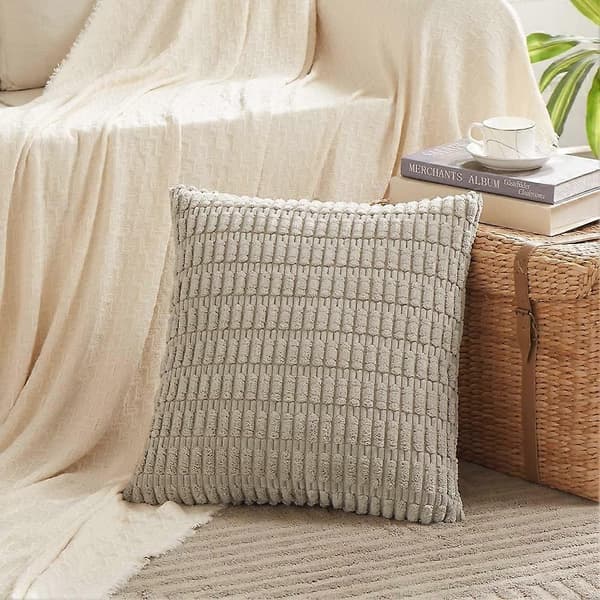 Set med 4 neutrala dekorativa kuddfodral 45 x 45 cm för vardagsrumssoffa säng rustik boho heminredning mjuka randiga kuddfodral