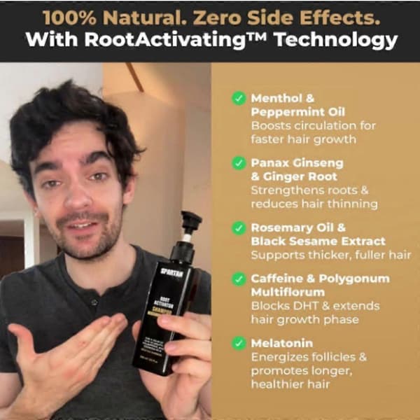 1-3x SPARTAN Root Activator Shampoo til mænd - Shampoo til hårvækst mod hårtab og tyndt hår 2pcs