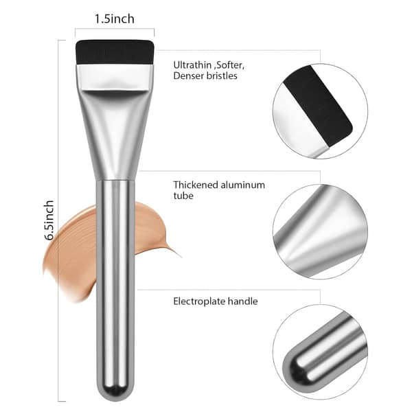 Flad Foundationbørste, Koreansk Makeupbørste Spatel Ansigtsbørste til Flydende Foundation, Premium Ansigtsmakeupbørste til Blanding af Creme (Sølv)