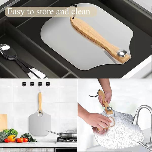 Pizzaspade 30 cm, Pizzaspade med stor aluminiumsstøtte, mer stabil, profesjonell pizzaspade med sammenleggbart trestativ for baking av pizza, brød