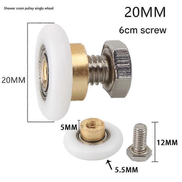 Sett med 4 erstatningsruller til dusjdør, diameter 20 mm (20 mm - 4 stk)