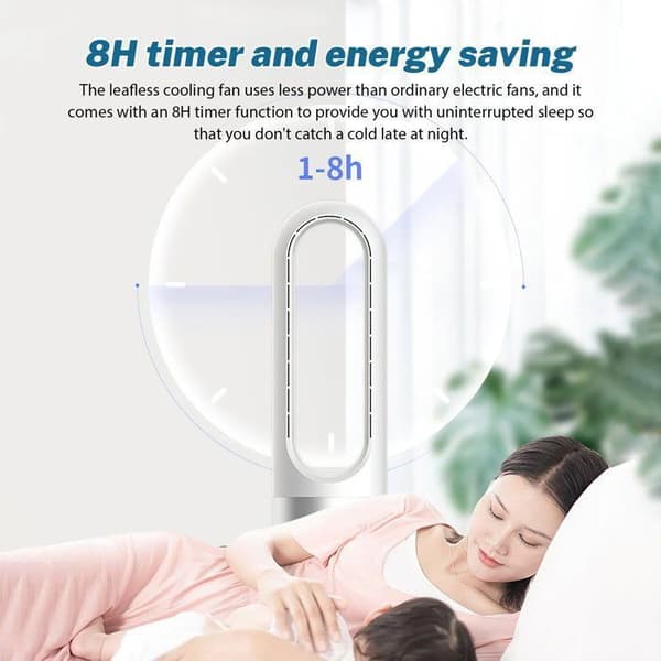 Silent Pedestal Fan with Remote Control - PRUMYA - 8H Timer - 8 Speeds - 80° Oscillation - Bladeless Fan