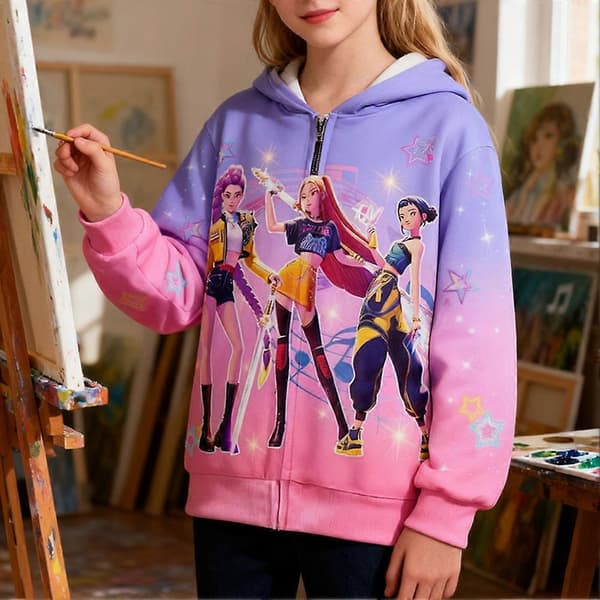 Ungdomsjacka med hel dragkedja, barnmodekläder för skolan Pink 120cm