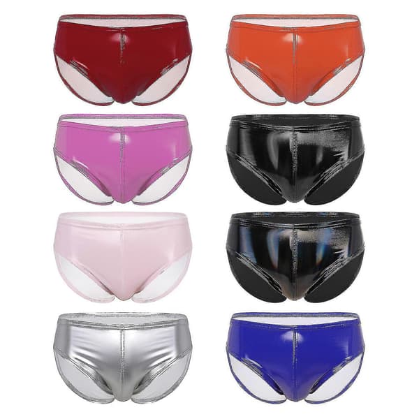 Herre Wet Look Patent Læder Briefs Undertøj Elastisk Taljebånd Underbukser Til Klub Pole Dancing Black A M