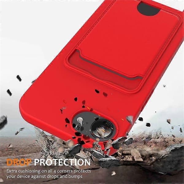 For iPhone 16e Deksel Flytende Silikon Kortholder Bakside Telefonbeskyttelse med Snor Red