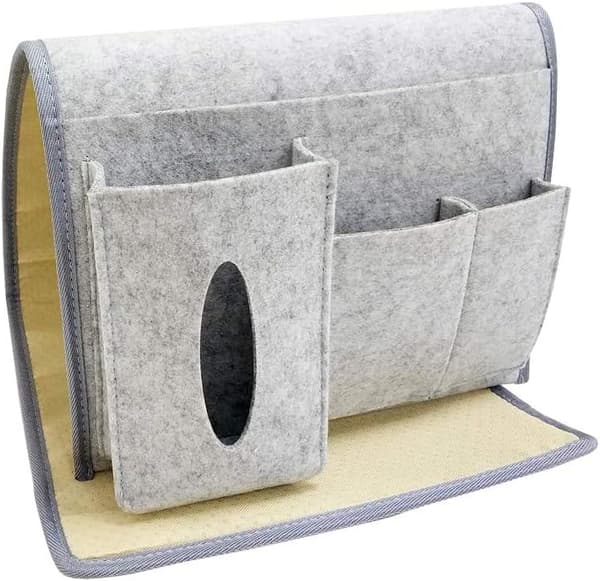 Grey Bedside Caddy, Bed Storage Pocket, Sofa Hanging Bag, Bed Storage Organizer for Phone, Remote Control, Diary, Pen, Magazine, Glasses