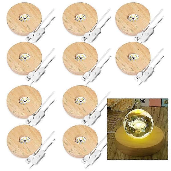 10 stk. Træ LED Display Baser Runde Træ Display Lysende Baser Til Glas Kunst LED Lysende Display Stand Baser_Kvalitetsgave