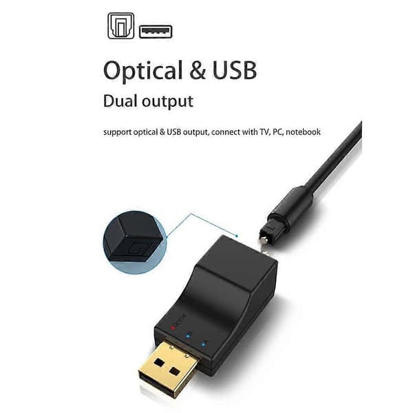 Bluetooth Transmitter + SPDIF 2 i 1 Bluetooth 5.0 Audio Transmitter Lav Latens Optisk Trådløs_Kvalitetsgåvor black