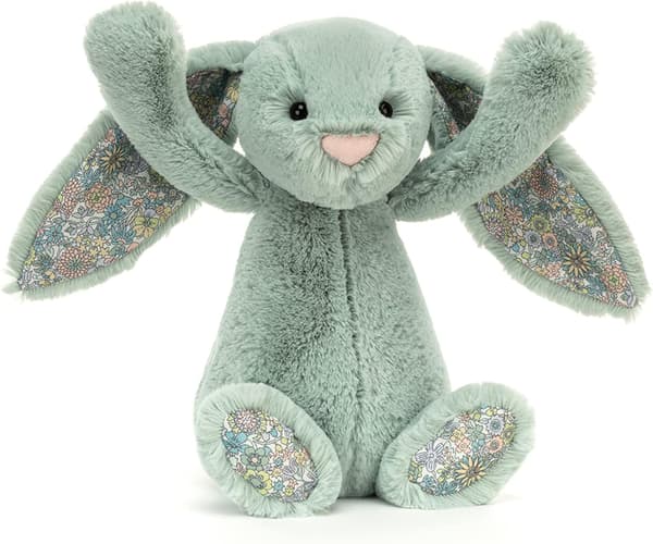 Jellycat Green Floral Bunny Flat Toy, medium size, 36cm