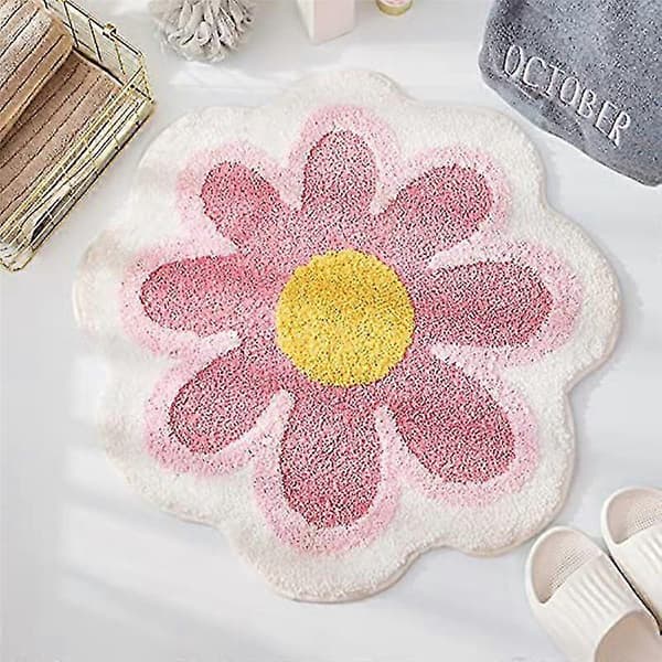 Sklisikker badematte til bad, absorberende baderomsmatte, søt blomsterformet baderomsmatte dusjmatte, bad Pink
