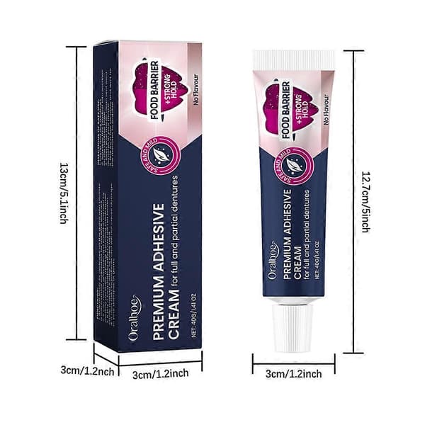 Premium denture cream with long-lasting strong hold for upper, lower or partial dentures (2 pcs)