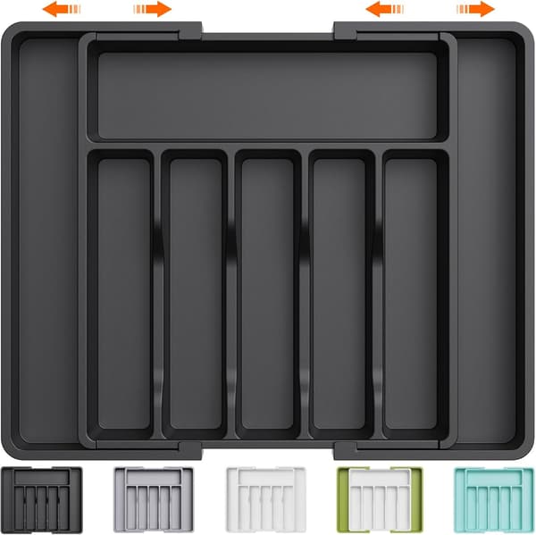 Cutlery Tray Organizer, Extendable Cutlery Tray for Kitchen, BPA-free Cutlery Tray, Adjustable Plastic Storage, Large, Black