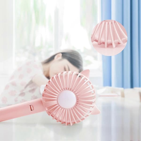 USB Genopladelig Håndholdt Ventilator med Natlys, 3-Hastigheds Stille Mini Bordventilator til Studerende Light Blue