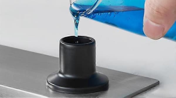 Vaskesæbedispenser, genopfyldelig indbygget sæbedispenser i rustfrit stål, bordpladepumpe til badeværelsesartikler (350 ml) (sort)