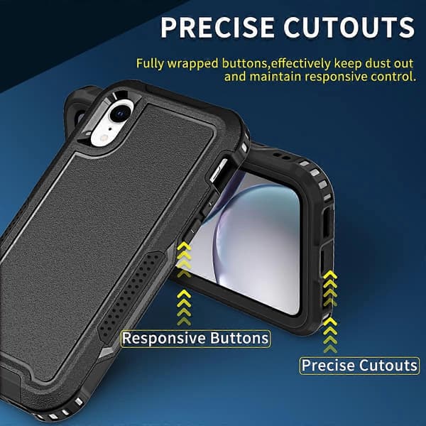 For iPhone XR 3 in 1 PC + TPU Shockproof Phone Case Black
