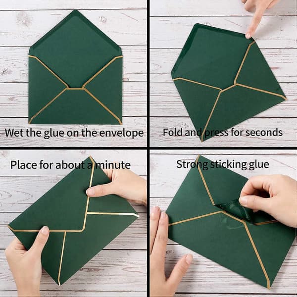 50-pak A7-konvolutter kortkonvolutter selvklæbende V-flap-konvolutter med guldkant til kontoret