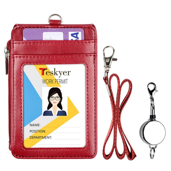 Card Holder with Retractable Lanyard, ID Card Holder with Zipper