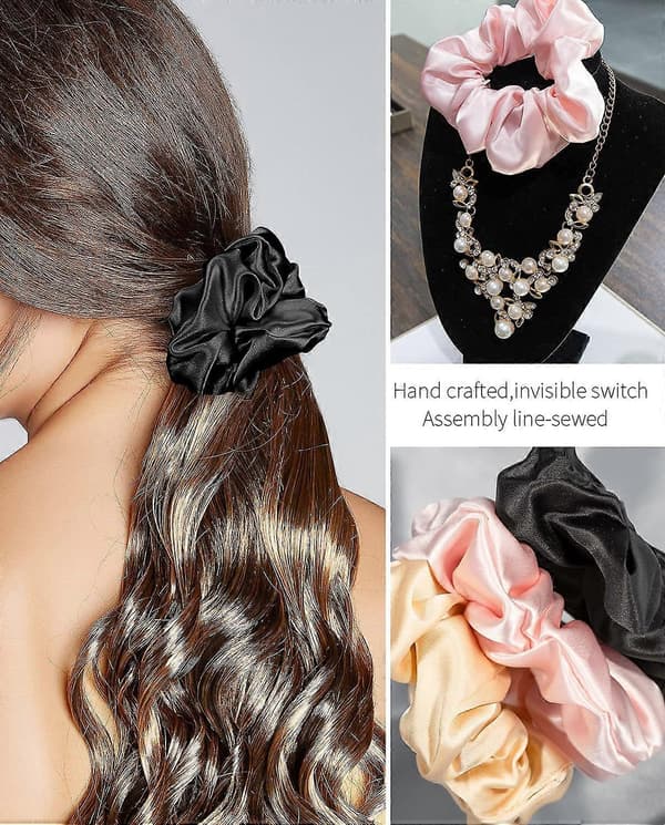 100% ren silke-scrunchie til kvinder og piger, glat til krøllet hår, silke donut hårelastikker, elastiske hestehaleholdere
