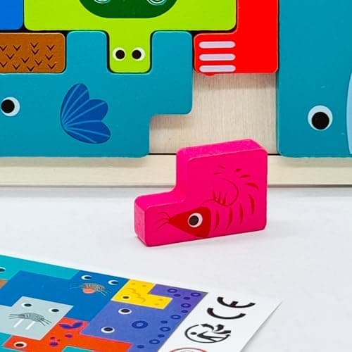 Träblockspussel Ryska block för barn i åldern 3-5 år, barns pusselspelbräda Lärande Utbildning Montessori Småbarnspussel Träleksaker Ocean