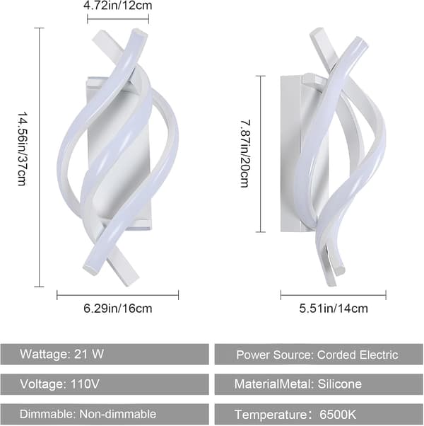 LED væglampe spiraldesign 21W, koldhvid 6500K, indendørsbelysning til soveværelse og stue