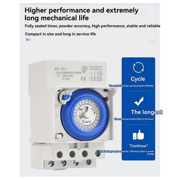 SUL181h Din Skinne Analog Mekanisk Timer Switch 30 Minutter Programmerbar AC110V-230V 24 Timers Timer S_Billige gaver White