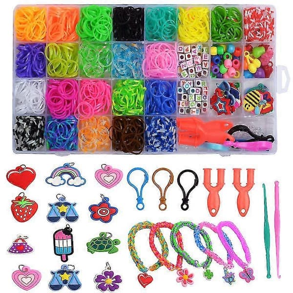 2500+ Elastikker Sæt, 30 Farver Elastikker til DIY Armbånd Fremstilling Håndværk Sæt, Elastikker med Mere Tilbehør i Opbevaringsæske