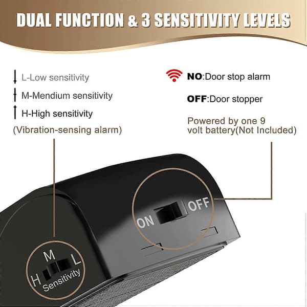 2-pack dörrstopplarm, dörrlarm med 120DB säkerhetssiren, dörrlarm för hemsäkerhet, dörrstopplarm Black