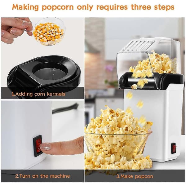 Ilmapopcornkone, sähköinen kuumailmapopcornkone - 1200W, öljytön US-pistoke_Hyviä juttuja white  black