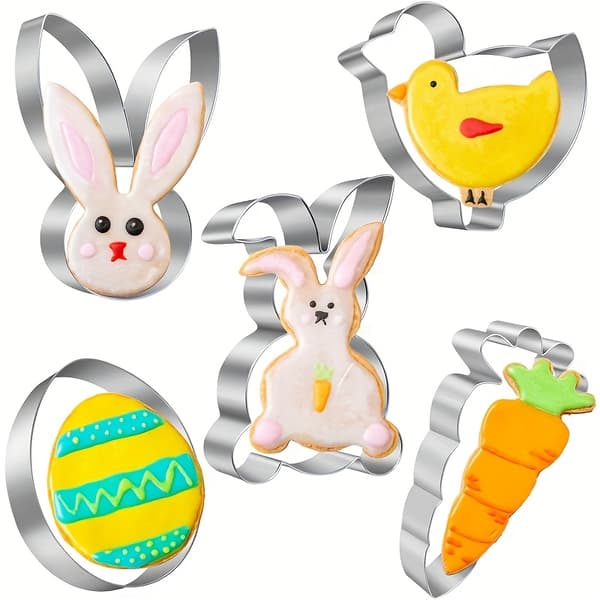Påskebageforme - Rustfrit stål med kanin-, gulerods-, ande-, æg- og kløverformer til feriebagning Easter Cookie Cutters